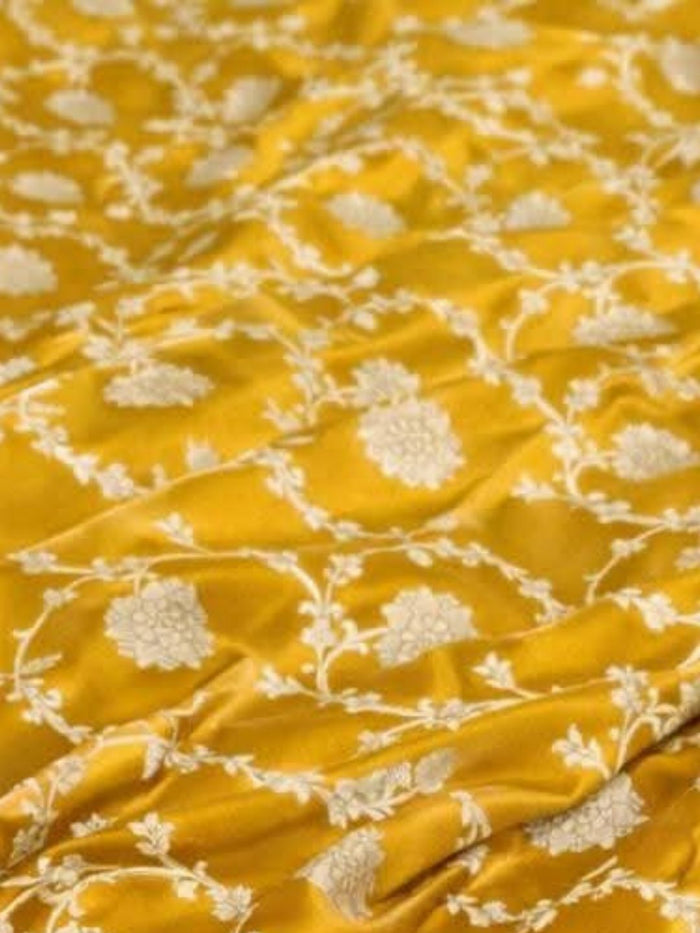 Indiehaat | Yellow Mashru Katan Silk Saree | Brocade