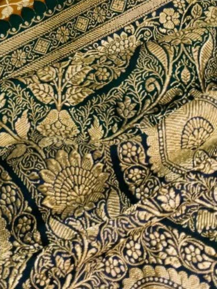 Indiehaat | Yellow Mashru Katan Silk Saree | Brocade