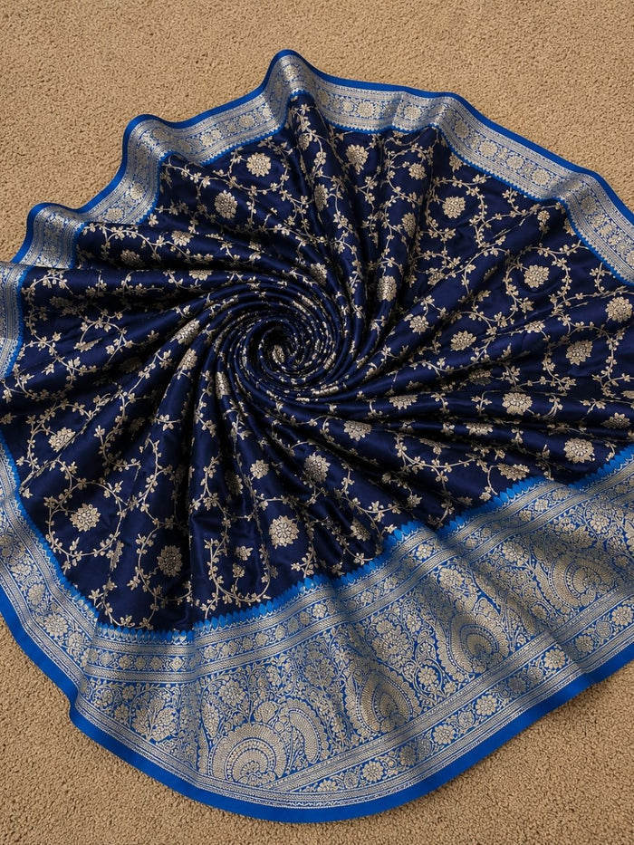 Indiehaat | Blue Mashru Katan Silk Saree | Brocade