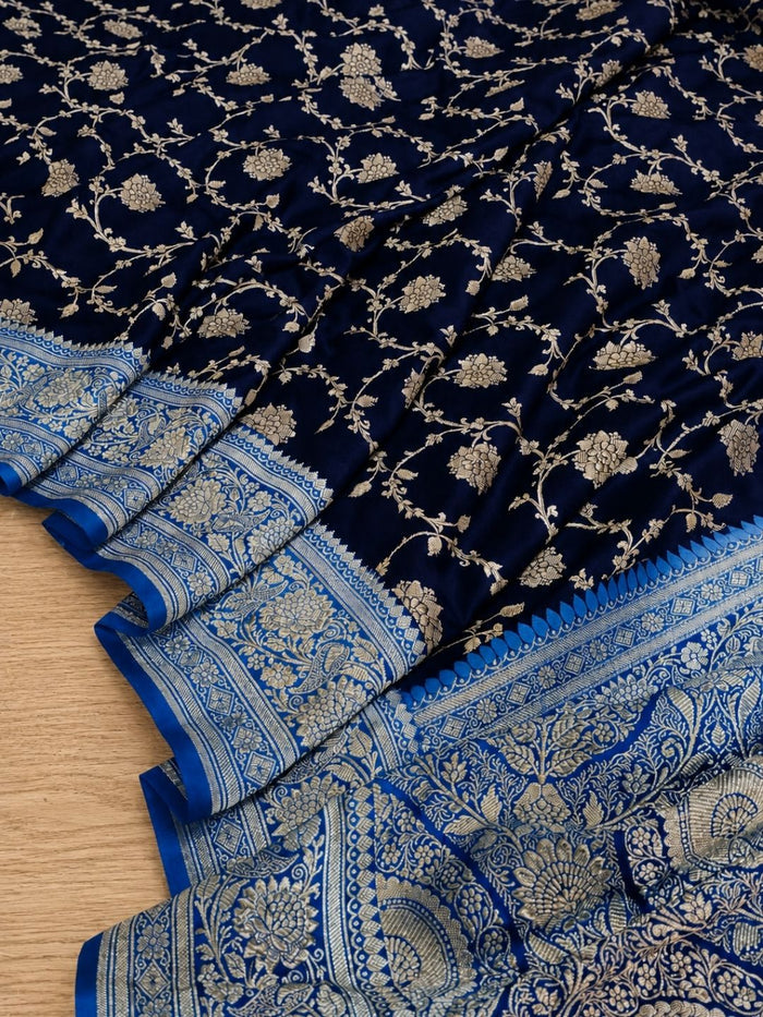 Indiehaat | Blue Mashru Katan Silk Saree | Brocade