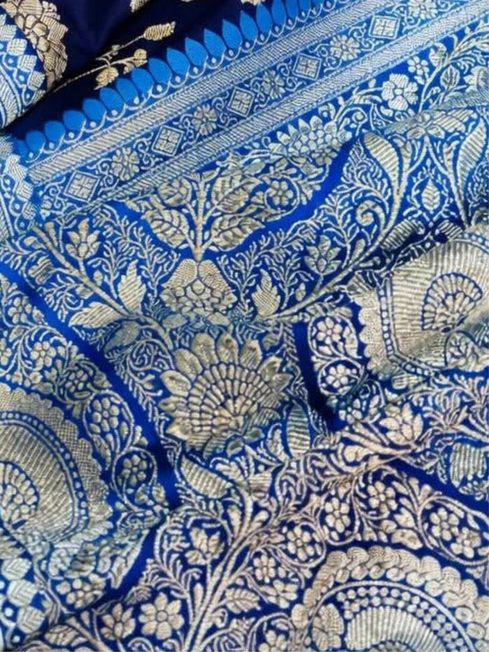 Indiehaat | Blue Mashru Katan Silk Saree | Brocade