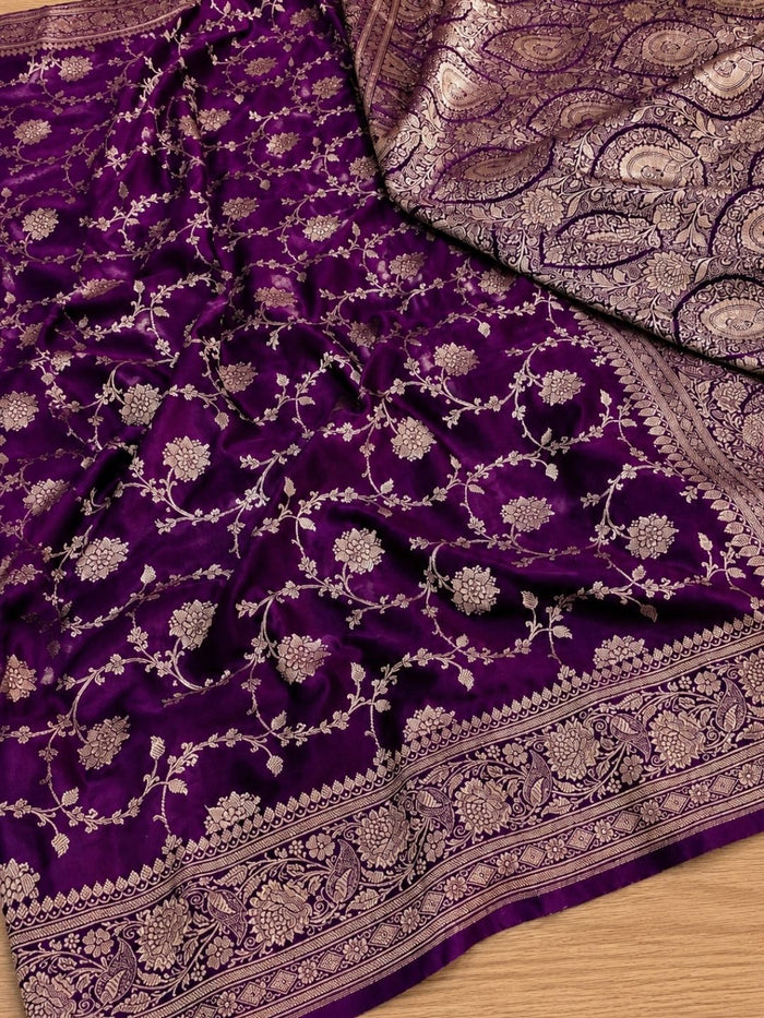 Indiehaat | Purple Mashru Katan Silk Saree | Brocade
