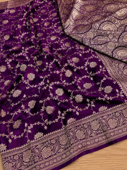Indiehaat | Purple Mashru Katan Silk Saree | Brocade