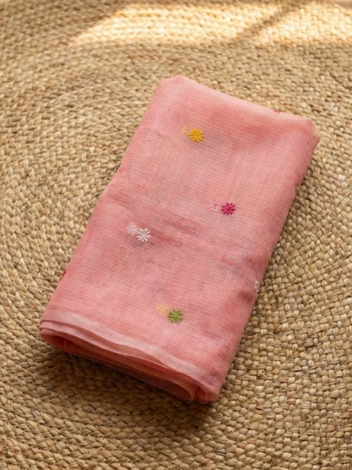 Indiehaat | Kota Cotton Embroidery Suit Material Peach