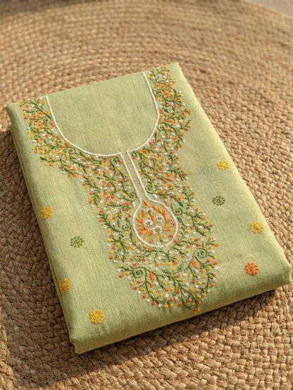 Indiehaat | Kota Cotton Embroidery Suit Material Green