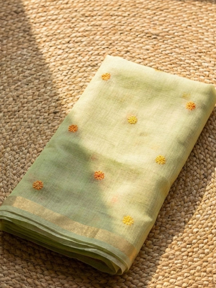 Indiehaat | Kota Cotton Embroidery Suit Material Green