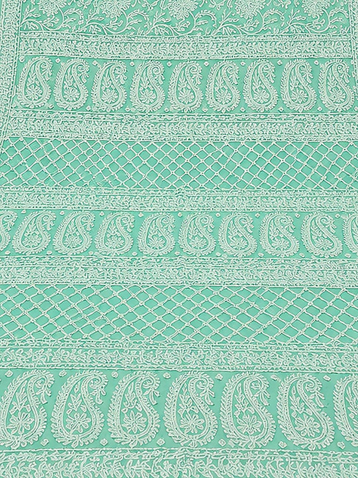 Indiehaat | Green Georgette Chikankari Saree | Party Wear