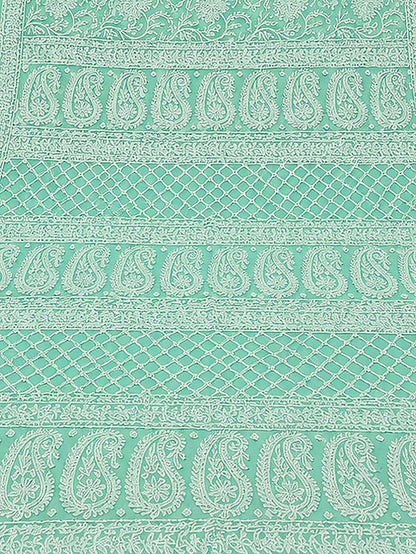 Indiehaat | Green Georgette Chikankari Saree | Party Wear