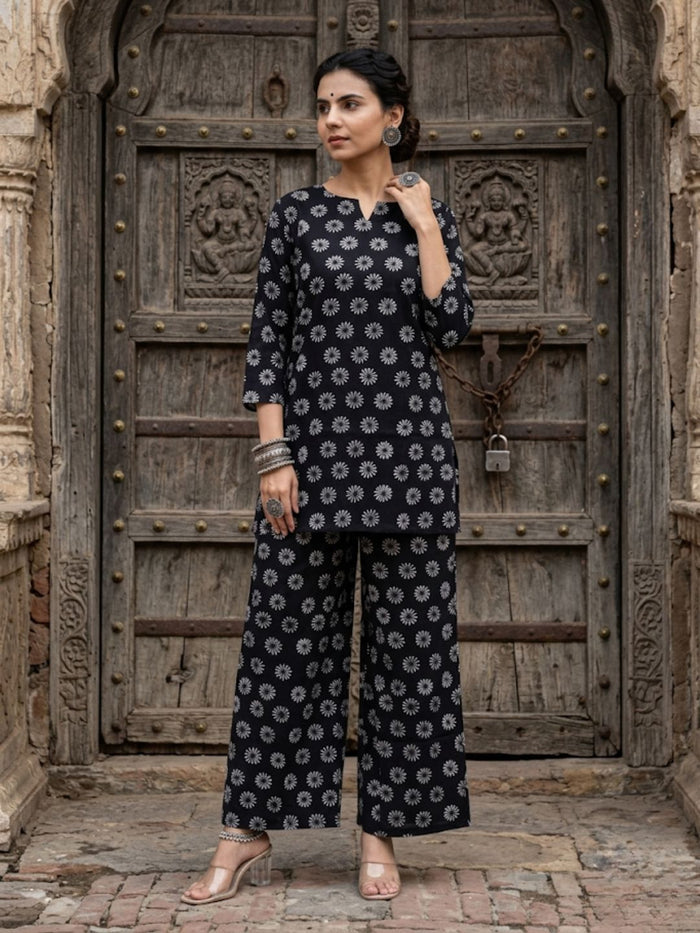 Indiehaat | Blockprinted Cotton Co-Ord Set Black