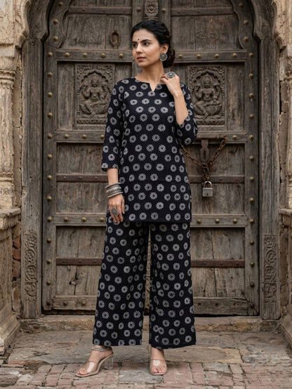 Indiehaat | Blockprinted Cotton Co-Ord Set Black