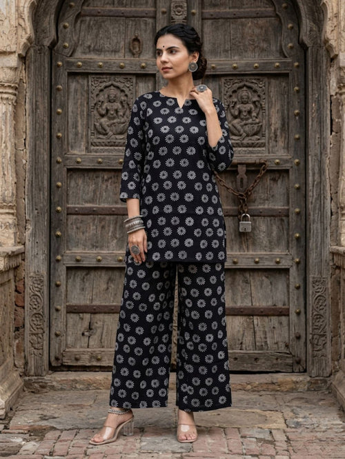 Indiehaat | Blockprinted Cotton Co-Ord Set Black