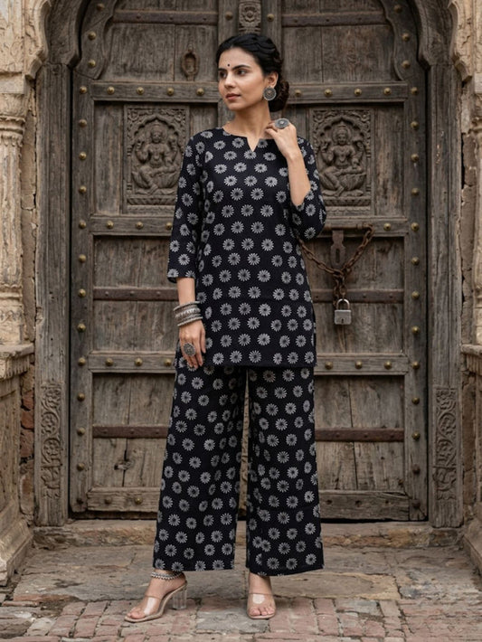 Indiehaat | Blockprinted Cotton Co-Ord Set Black