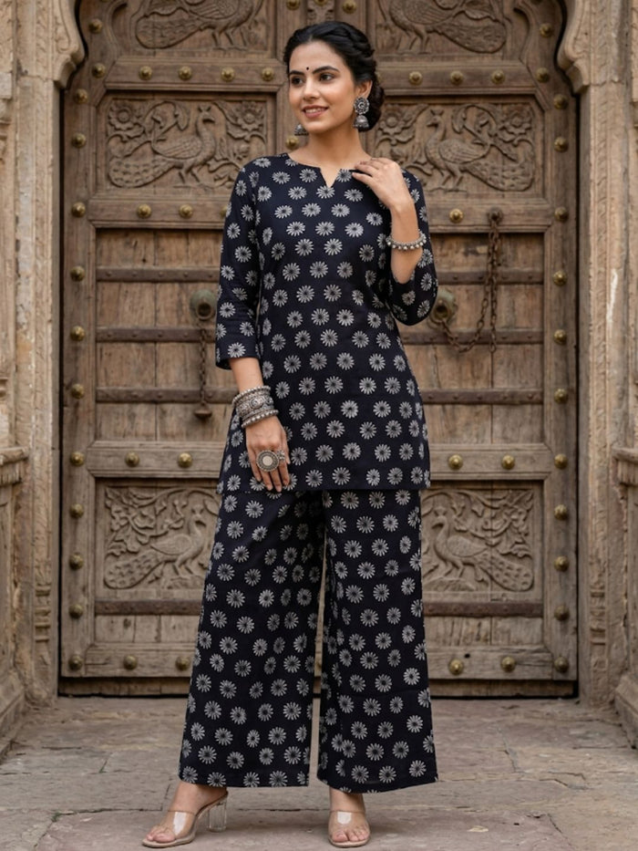 Indiehaat | Blockprinted Cotton Co-Ord Set Black
