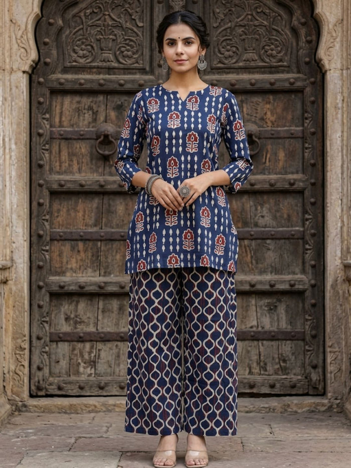 Indiehaat | Blockprinted Cotton Co-Ord Set Blue