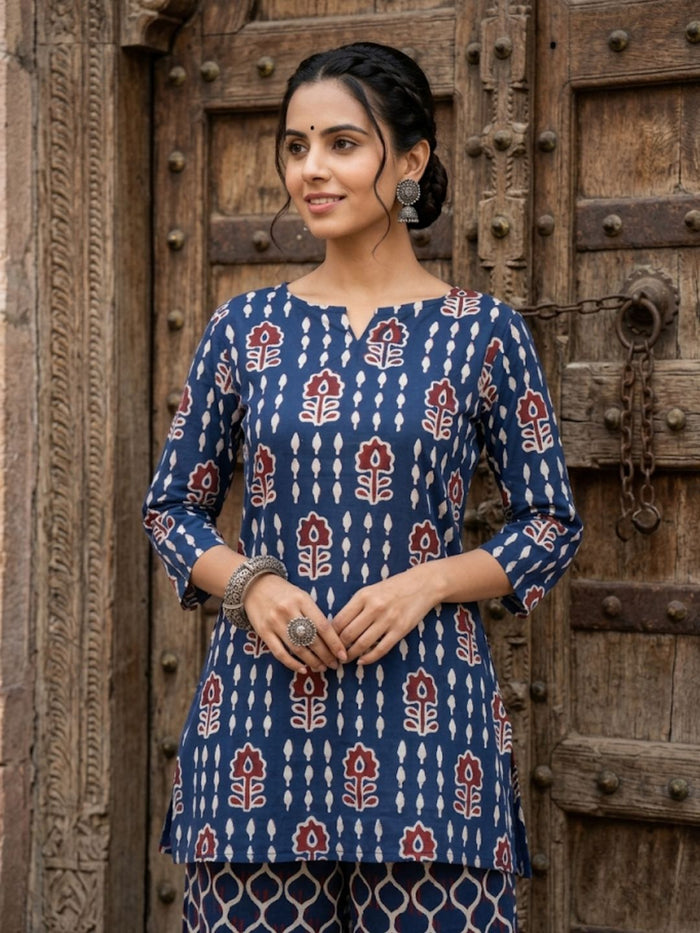 Indiehaat | Blockprinted Cotton Co-Ord Set Blue
