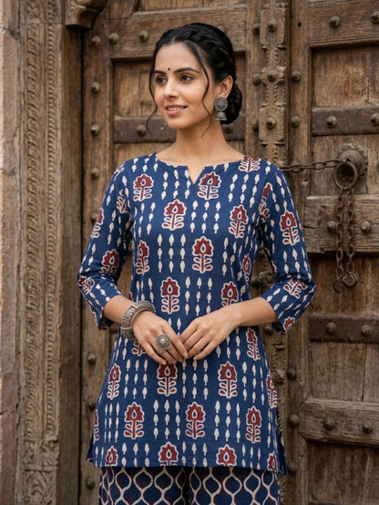 Indiehaat | Blockprinted Cotton Co-Ord Set Blue