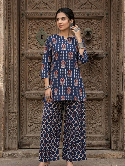 Indiehaat | Blockprinted Cotton Co-Ord Set Blue