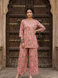 Indiehaat | Blockprinted Cotton Co-Ord Set Peach