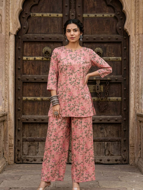 Indiehaat | Blockprinted Cotton Co-Ord Set Peach
