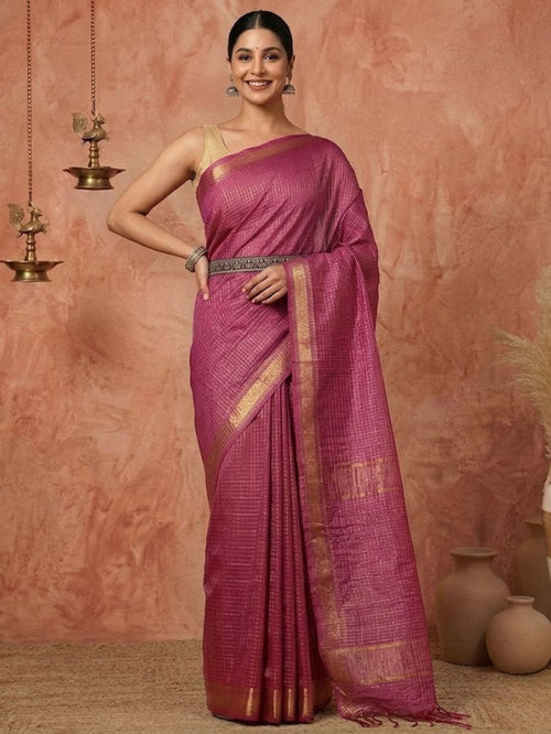 Indiehaat | Hand Dyed Kota Banarasi Silk Saree Purple