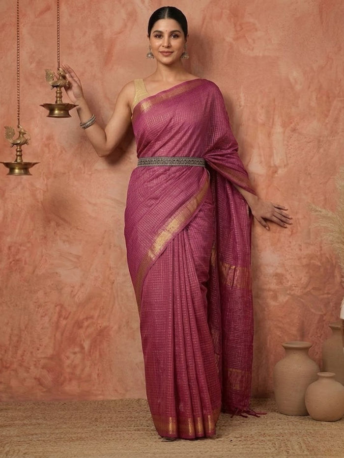 Indiehaat | Hand Dyed Kota Banarasi Silk Saree Purple