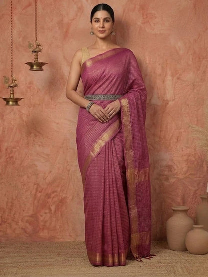Indiehaat | Hand Dyed Kota Banarasi Silk Saree Purple
