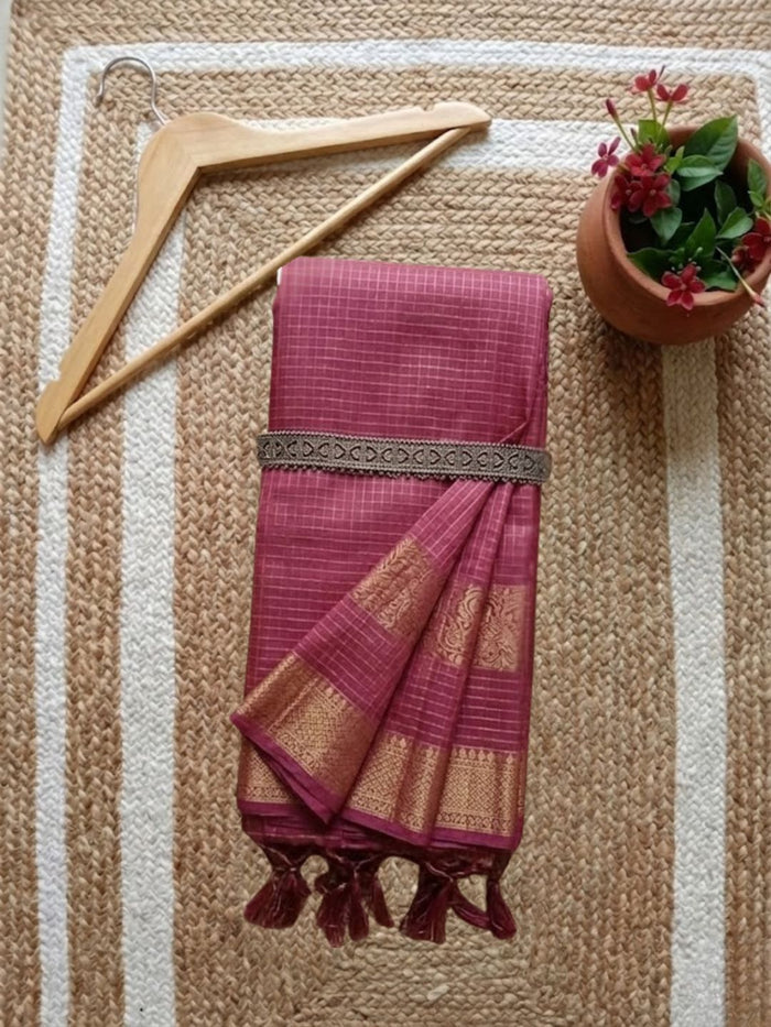 Indiehaat | Hand Dyed Kota Banarasi Silk Saree Purple