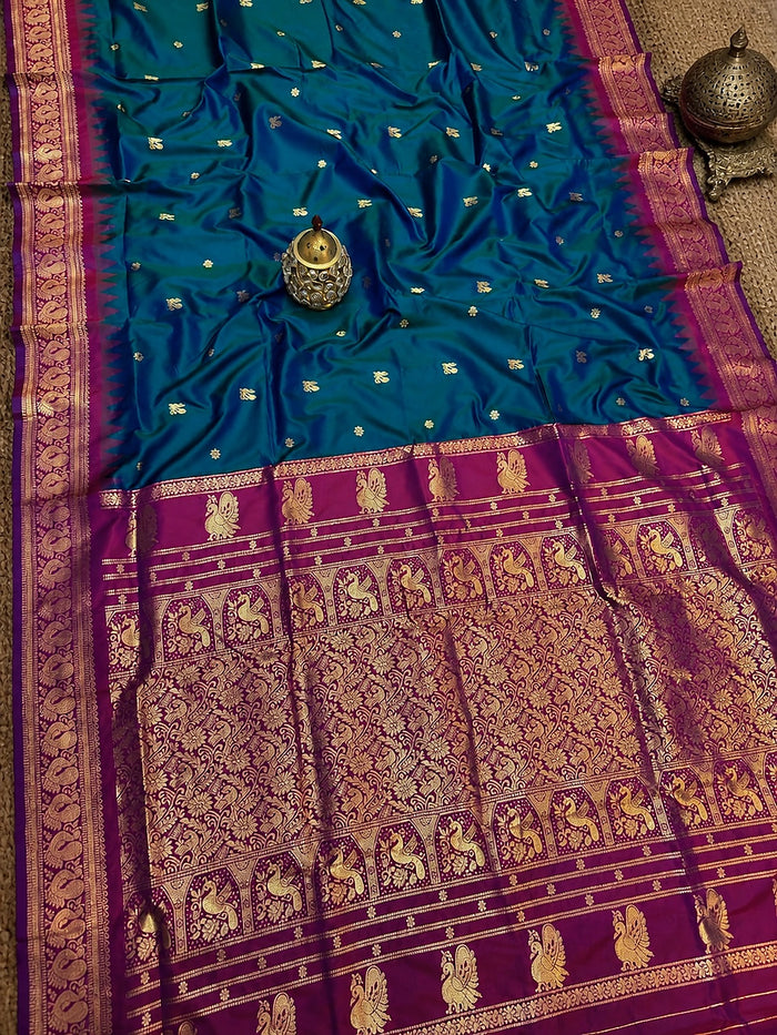 Indiehaat | Paithani Silk Handloom Saree Blue