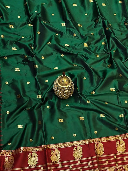 Indiehaat | Paithani Silk Handloom Saree Green