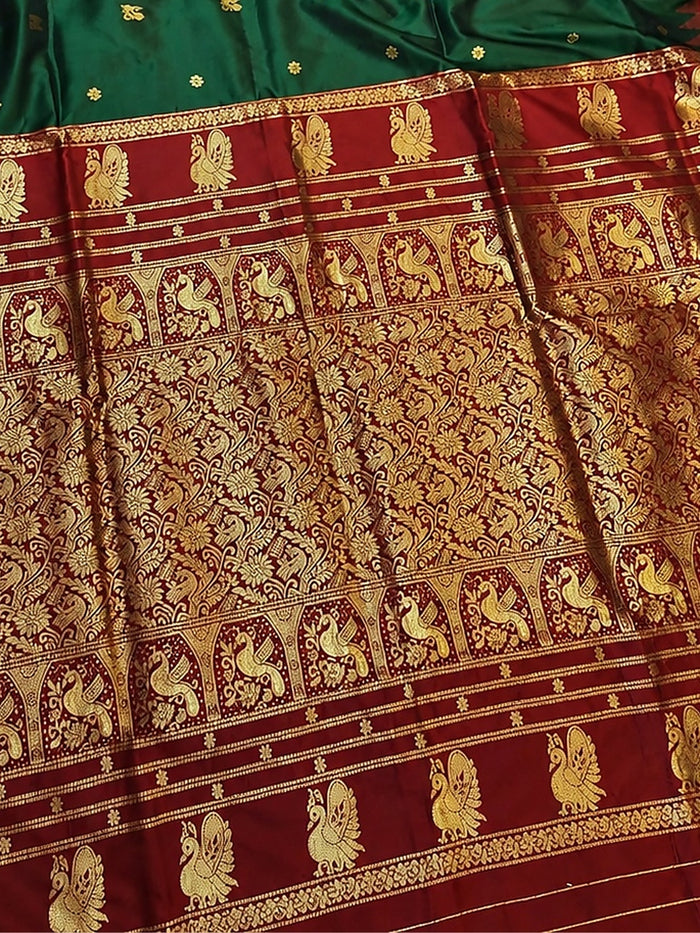 Indiehaat | Paithani Silk Handloom Saree Green