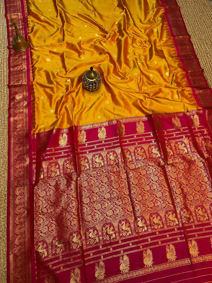 Indiehaat | Paithani Silk Handloom Saree Yellow