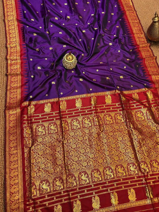 Indiehaat | Paithani Silk Handloom Saree Purple