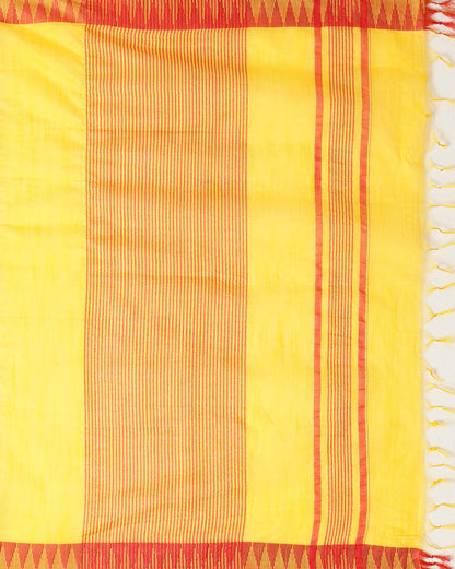 Indiehaat | Kota Silk Hand Dyed Temple Border Saree Yellow