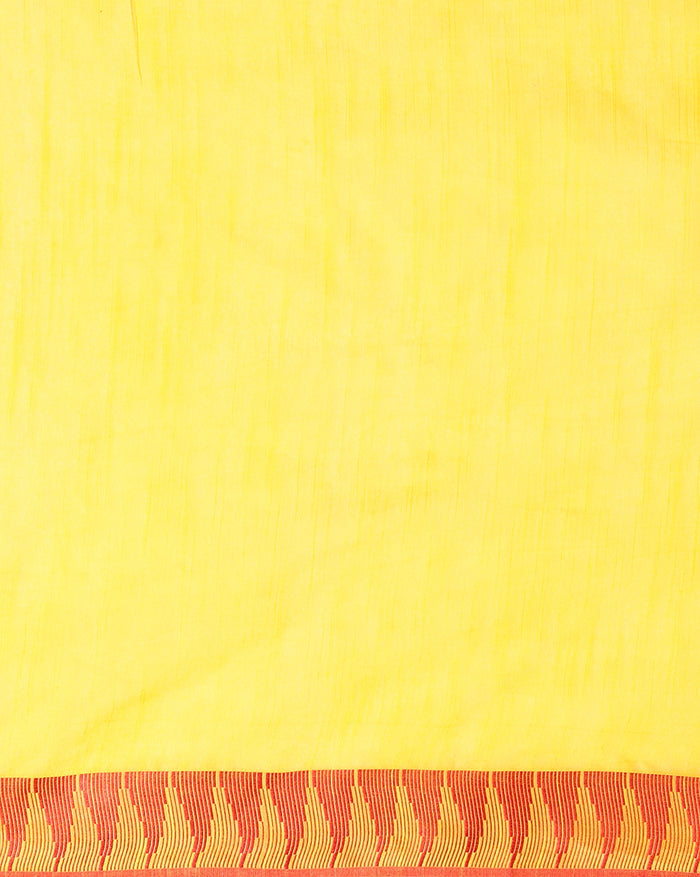 Indiehaat | Kota Silk Hand Dyed Temple Border Saree Yellow
