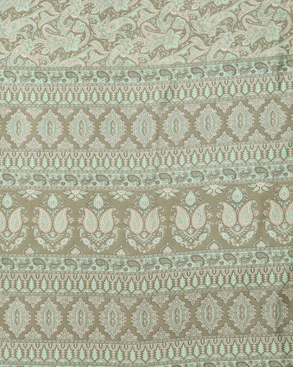 Indiehaat | Kashmiri Silk Printed Saree Sage Green & Ligh