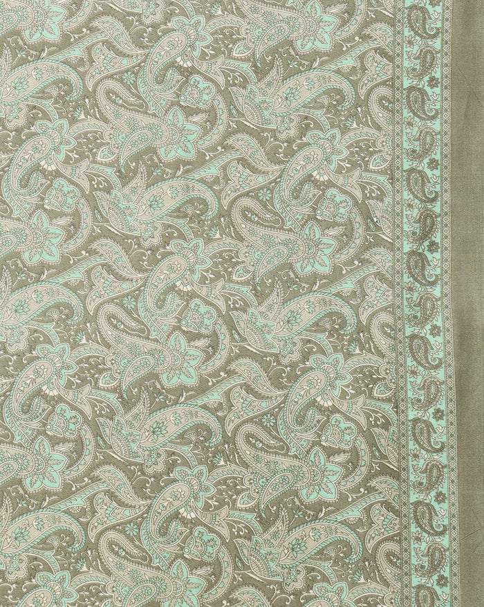 Indiehaat | Kashmiri Silk Printed Saree Sage Green & Ligh
