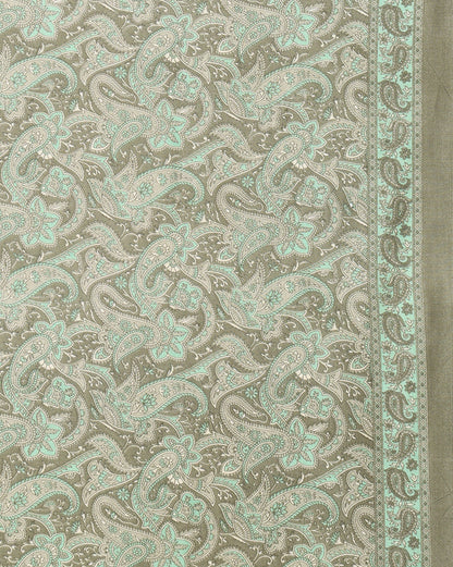 Indiehaat | Kashmiri Silk Printed Saree Sage Green & Ligh