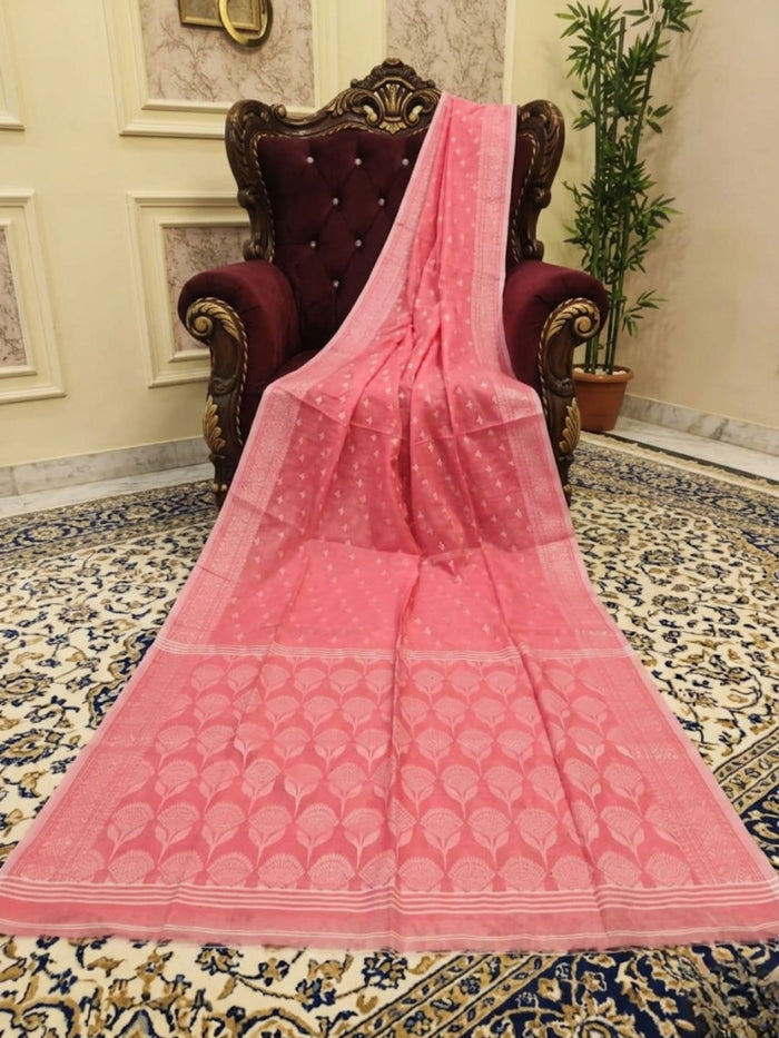 Indiehaat | Silk Linen Zari Weaving Saree Pink