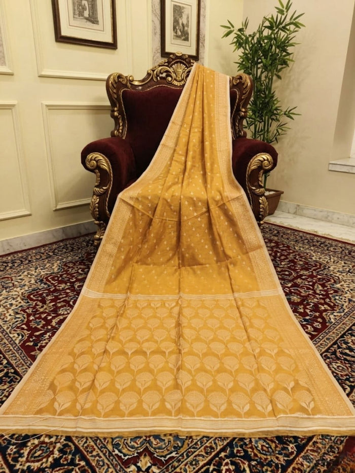 Indiehaat | Silk Linen Zari Weaving Saree Yellow