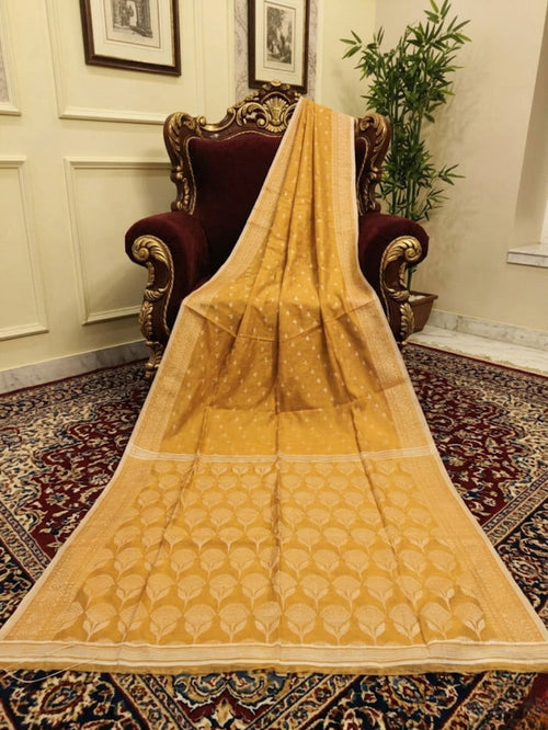 Indiehaat | Silk Linen Zari Weaving Saree Yellow