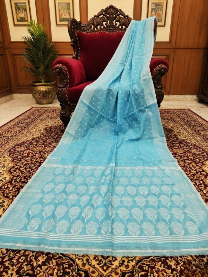 Indiehaat | Silk Linen Zari Weaving Saree Blue
