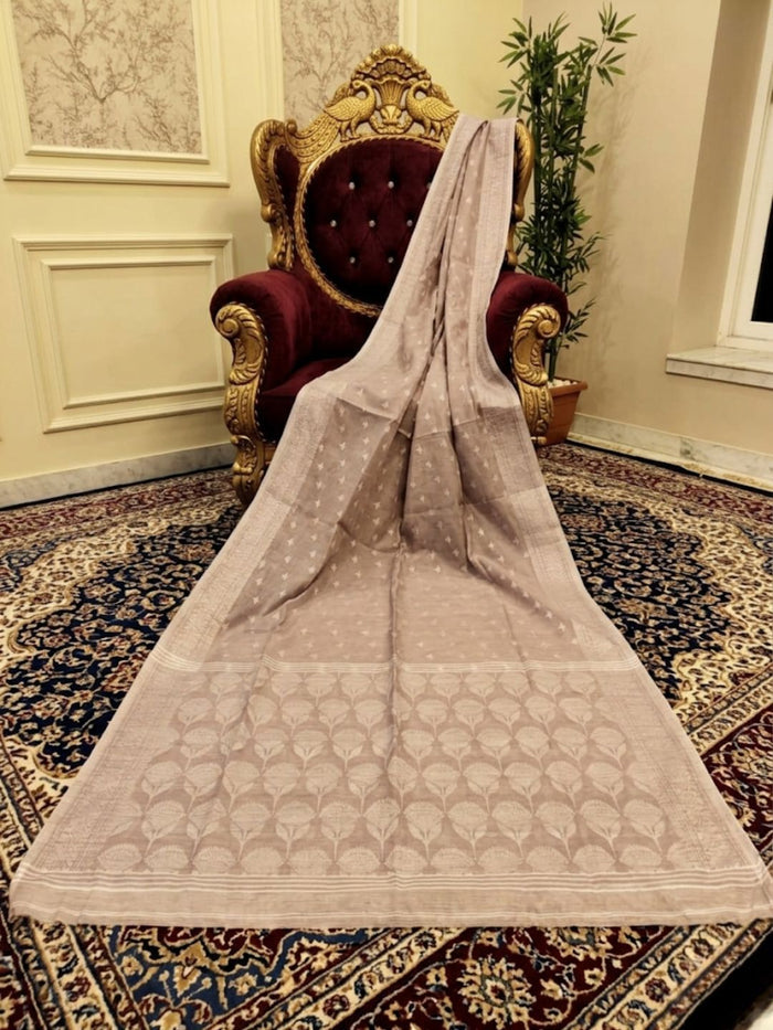 Indiehaat | Silk Linen Zari Weaving Saree Orange