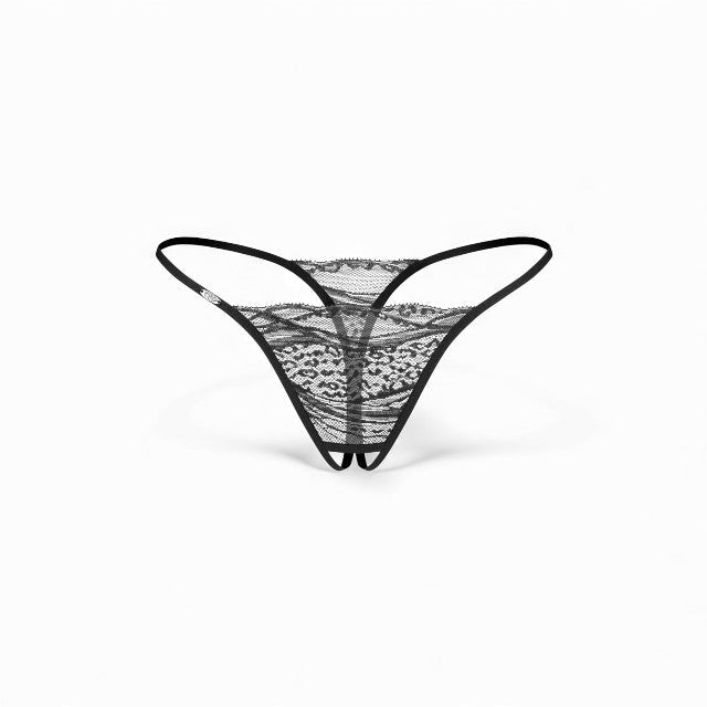 Set 2 chiloți sexy OBSESSIVE Bianca, design crotchless, model dantelă și animal print, culoare negru, mărime S/M