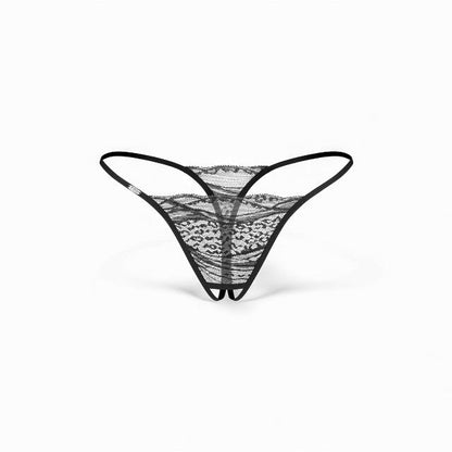 Set 2 chiloți sexy OBSESSIVE Bianca, design crotchless, model dantelă și animal print, culoare negru, mărime S/M