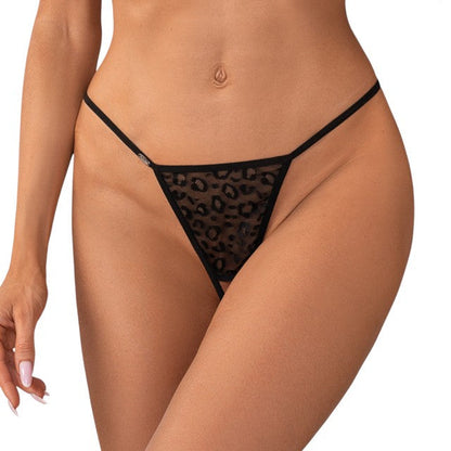 Set 2 chiloți sexy OBSESSIVE Bianca, design crotchless, model dantelă și animal print, culoare negru, mărime S/M