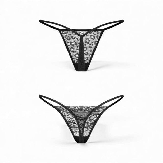 Set 2 chiloți tanga OBSESSIVE Clara, model dantelă și animal print, culoare negru, mărime S/M