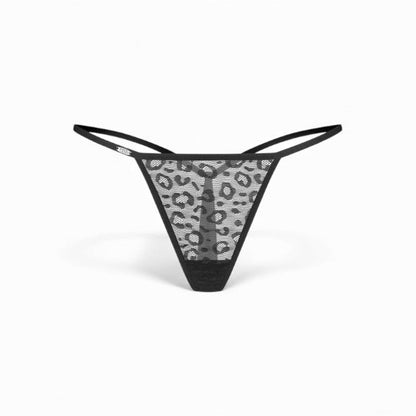 Set 2 chiloți tanga OBSESSIVE Clara, model dantelă și animal print, culoare negru, mărime S/M
