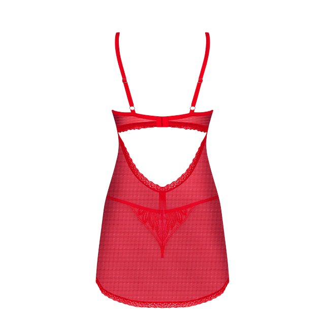 Set 2 piese sexy OBSESSIVE Chilisa, babydoll cu dantelă, chilot sexy tanga , bretele reglabile, culoare roșu, mărime M/L