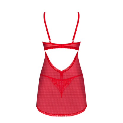 Set 2 piese sexy OBSESSIVE Chilisa, babydoll cu dantelă, chilot sexy tanga , bretele reglabile, culoare roșu, mărime XS/S
