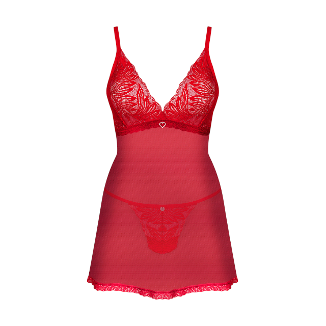 Set 2 piese sexy OBSESSIVE Chilisa, babydoll cu dantelă, chilot sexy tanga , bretele reglabile, culoare roșu, mărime M/L